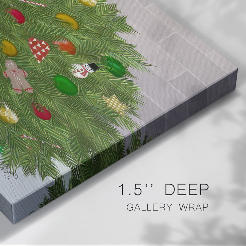 Boxer de Noël et arbre de Noël cassé, H 32 po x l 48 po x P 1,5 po