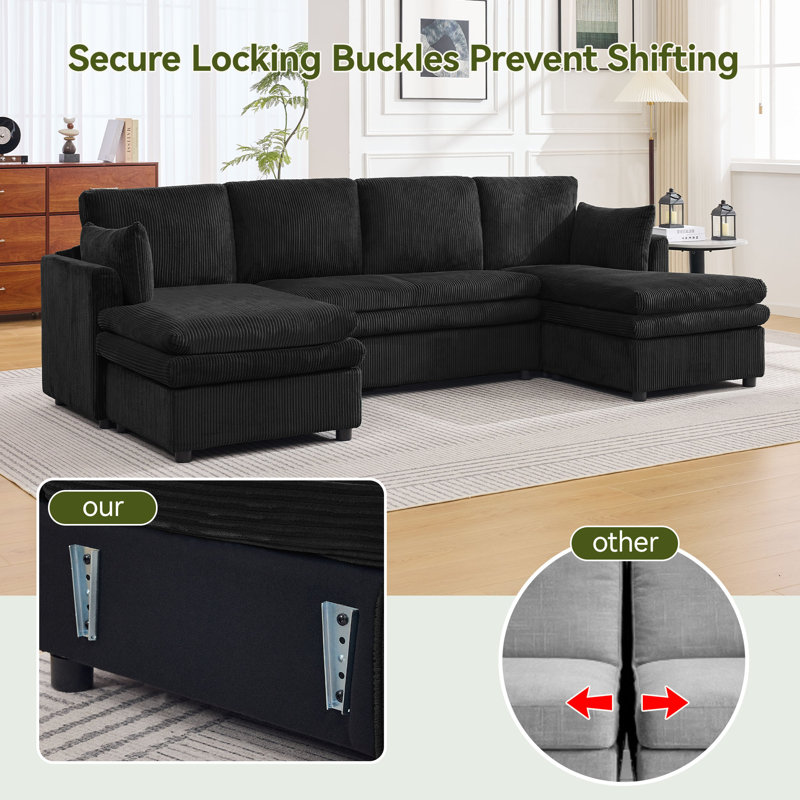  Canapé modulaire modulaire avec méridienne, Coussin double couche profond et confortable, Noir