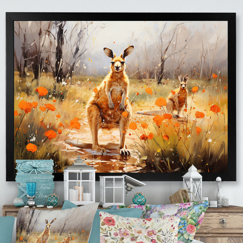 Chemin de kangourou en Australie sur toile, Cadre simple noir, H 12 po x l 20 po x P 1 po