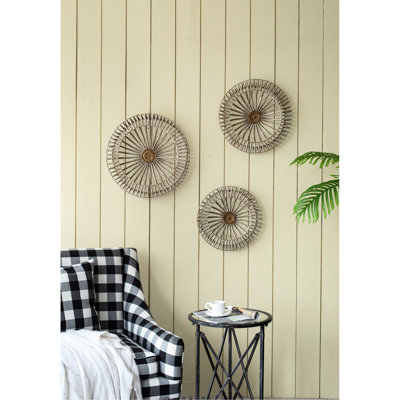 Of 3 Iron Metal Disc Wall Ornaments, Design Featuring Floral Medallion, Ideal For Above Desk, 20.5 Inches Three Decor Pieces, And Intricate Details, , Wide