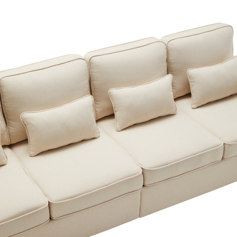 Bobi 4 Seater Linen Sofa & Chaise, Beige