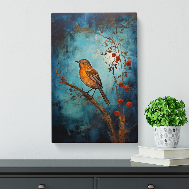 Robin Bird Expressionism - Wrapped Canvas, 50cm H x 35cm W x 3cm D