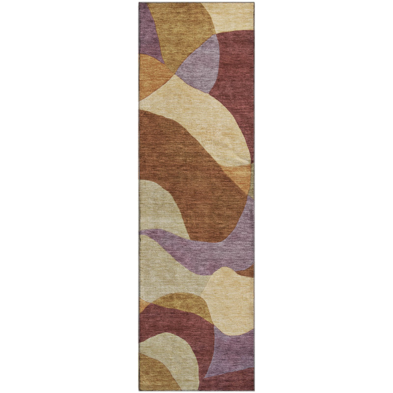 Premium Machine Washable Mayfield AMF2141 abstract Rug, 2'3" x 7'6" Runner, Paprika