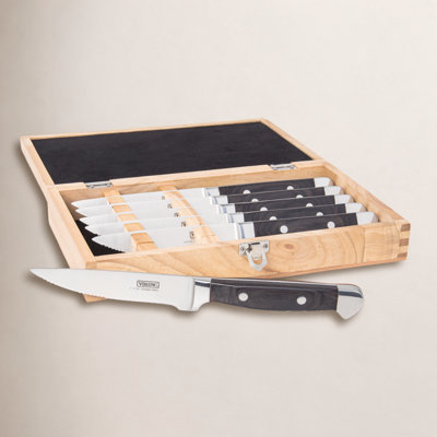 Viking Steakhouse Pakka Wood 6-Piece Steak Knife Set with Wooden Box