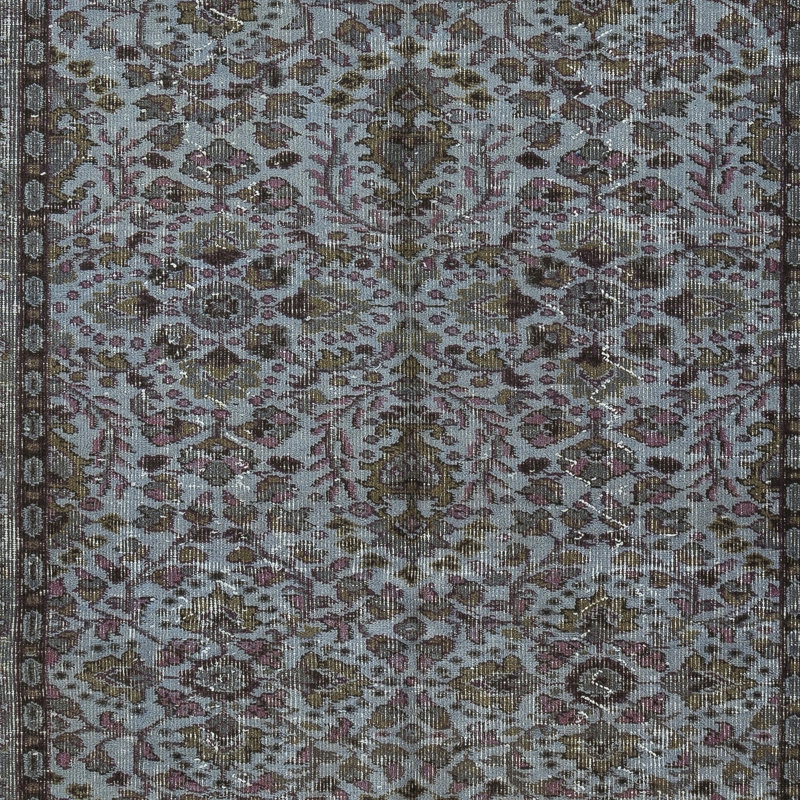 Tapis bleu 4,8 x 8 pi à motif de fleurs moderne noué à la main en Turquie
