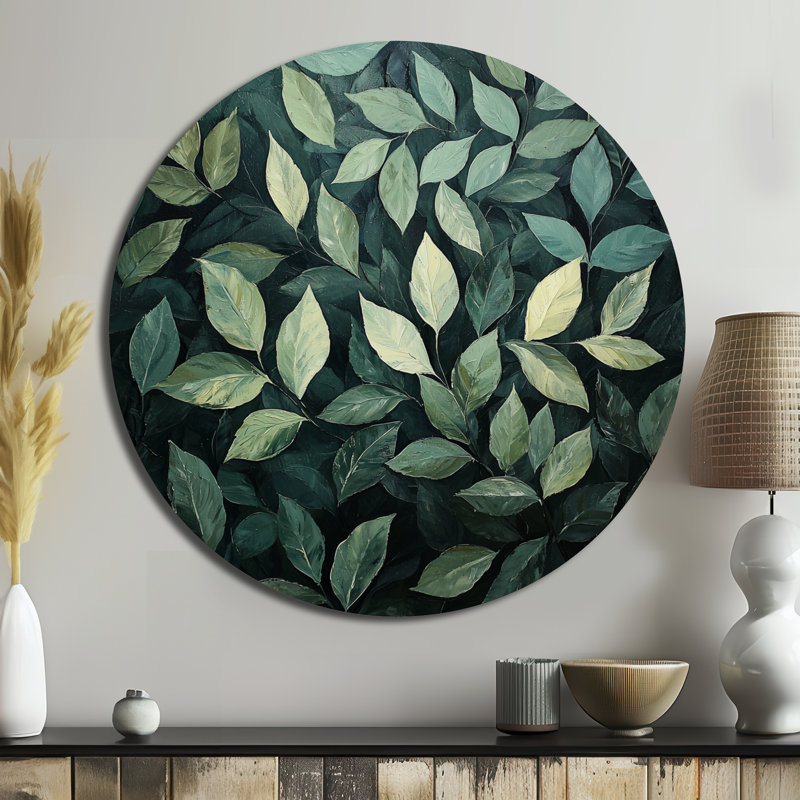 Feuillage olive vert feuillage collage II - feuilles rondes, art mural en métal, H 36 po x l 36 po