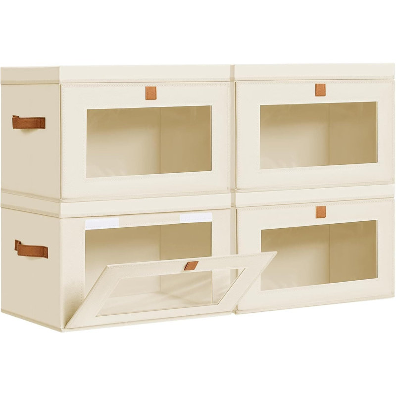 Bacs de rangement pliables en tissu avec couvercles et fenêtres en PVC transparent - Conception à ouverture frontale avec poignées pour un accès facile, organisateur de placard empilable pour tablettes, sous le lit et organisation à domicile