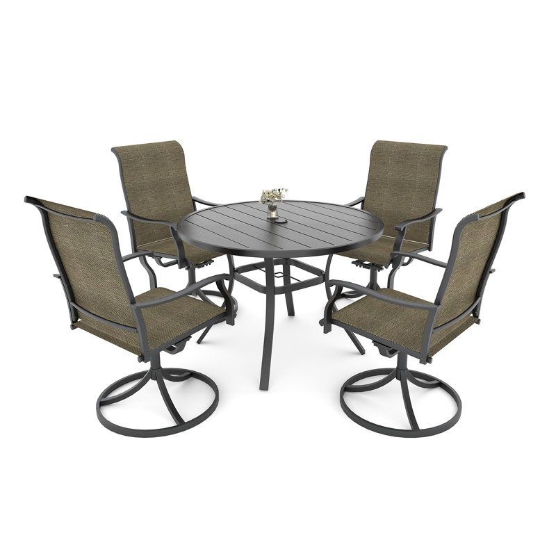 4 - Person Round Dining Set With Swivel Chairs, Tan Brown