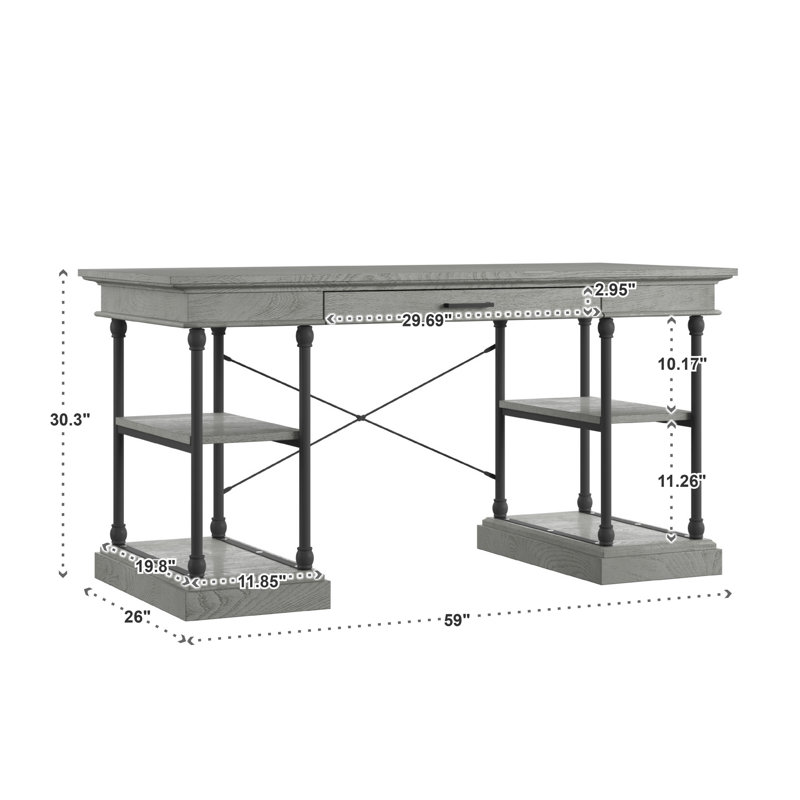 Bureau en bois massif Kyler, Gris