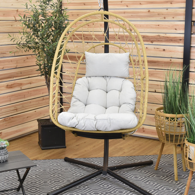Vivere Deluxe Nest Chair with Plush Cushion and Stand in Cappuccino