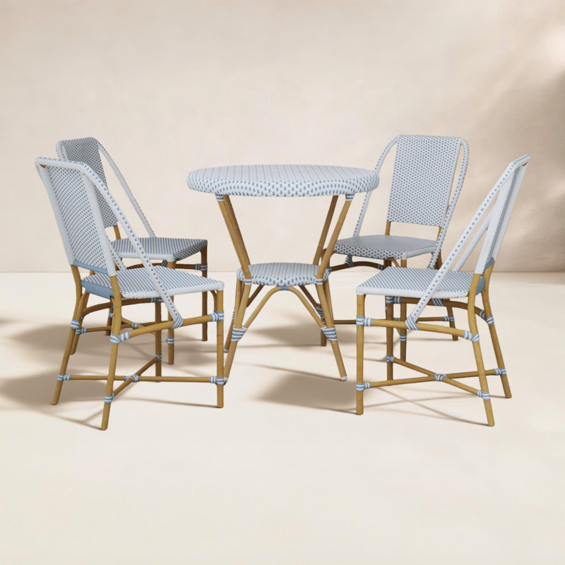 Ellie 3 Person Patio Dining Set, Black/White, Blue/White