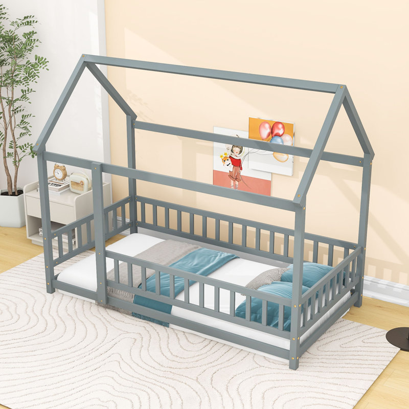 Lit plateforme avec clôture Killen, gris, Simple