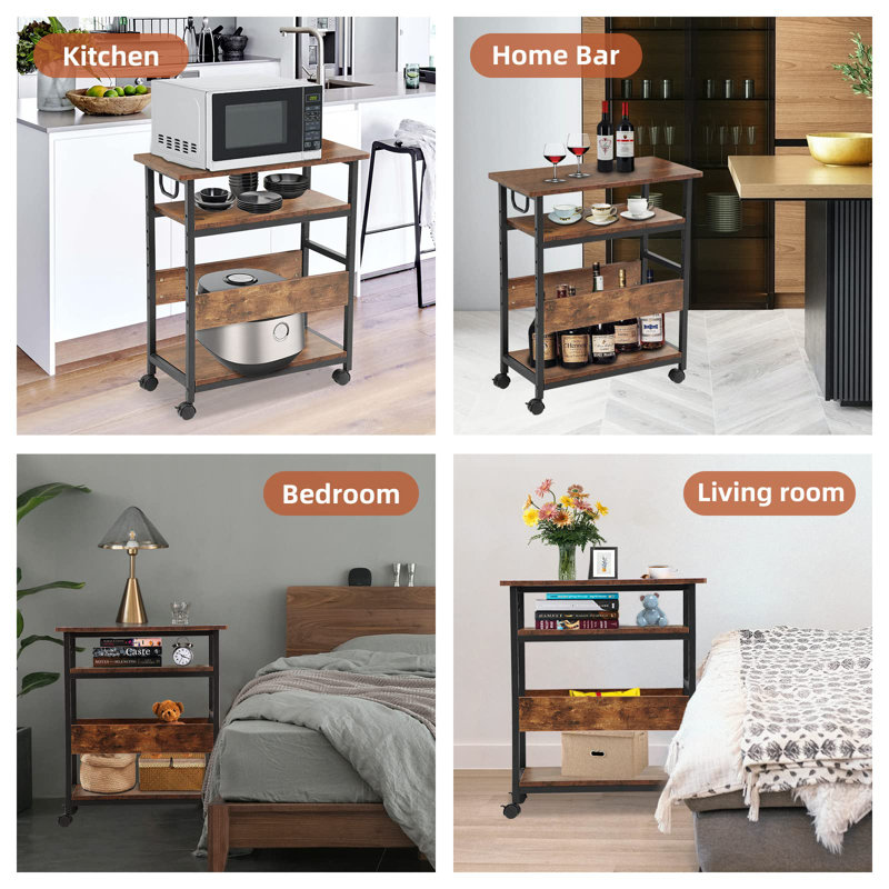  Rustic Brown Cpu Stand - Adjustable 3-Tier Storage For Home Office - Mobile Design
