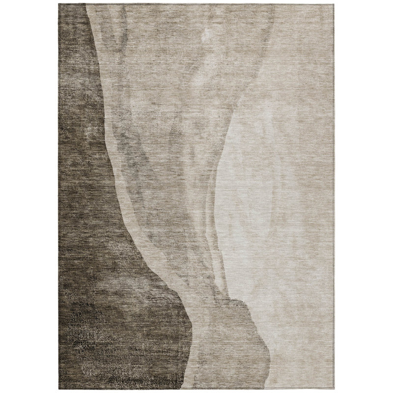Tapis extérieur lavable abstrait taupe et brun 3 pi x 5 pi