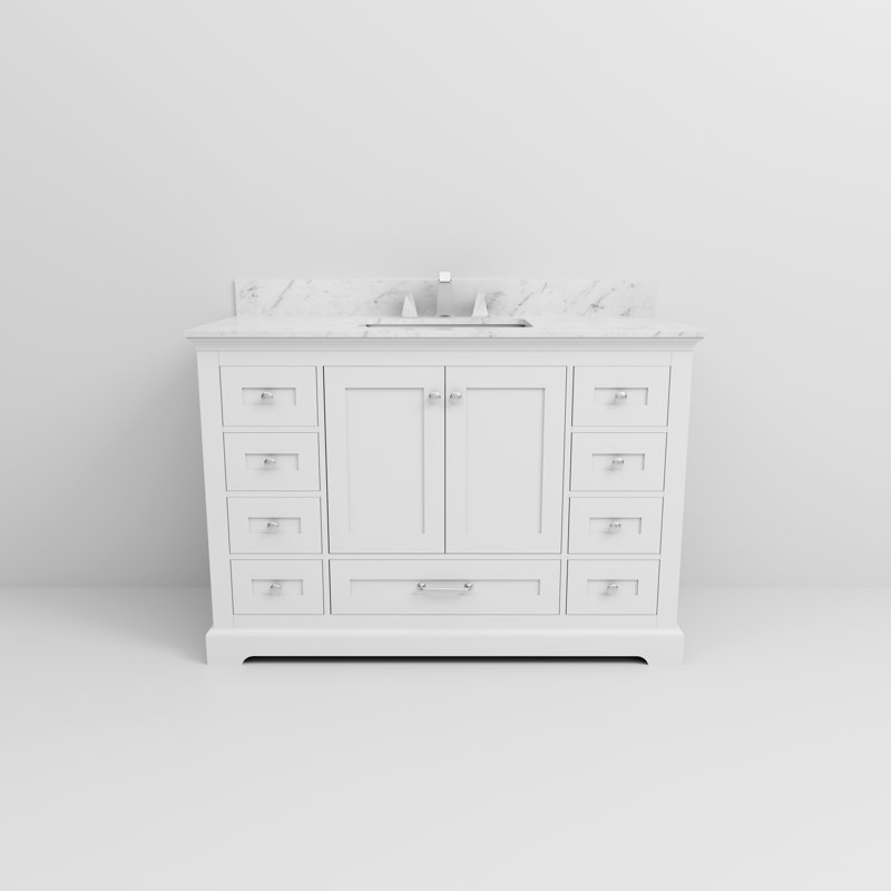 Ensemble de meuble-lavabo simple 48 po Dukes, Blanc, Marbre de Carrare blanc