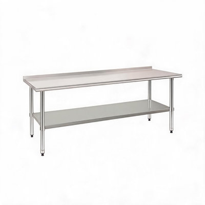 Commercial Stainless Steel Work Prep Table with Backsplash - Adjustable Undershelf, Heavy-Duty Utility Workbench, Casters - for Restaurant Kitchen, Food Truck - Silver, 30 x 24, With Wheels