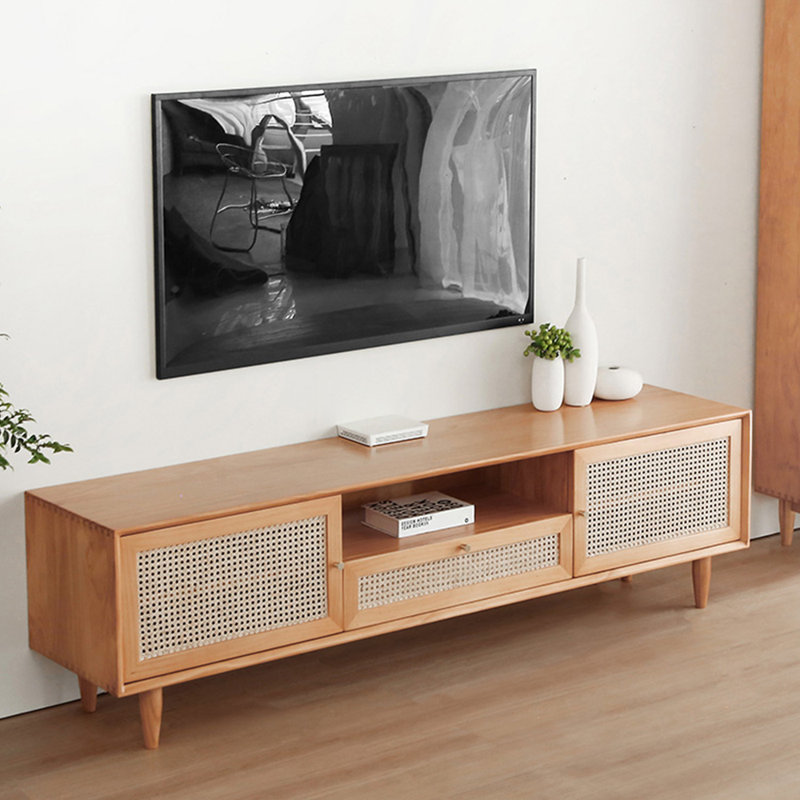 Simple solid wood rattan weaving TV cabinet, 78.74"