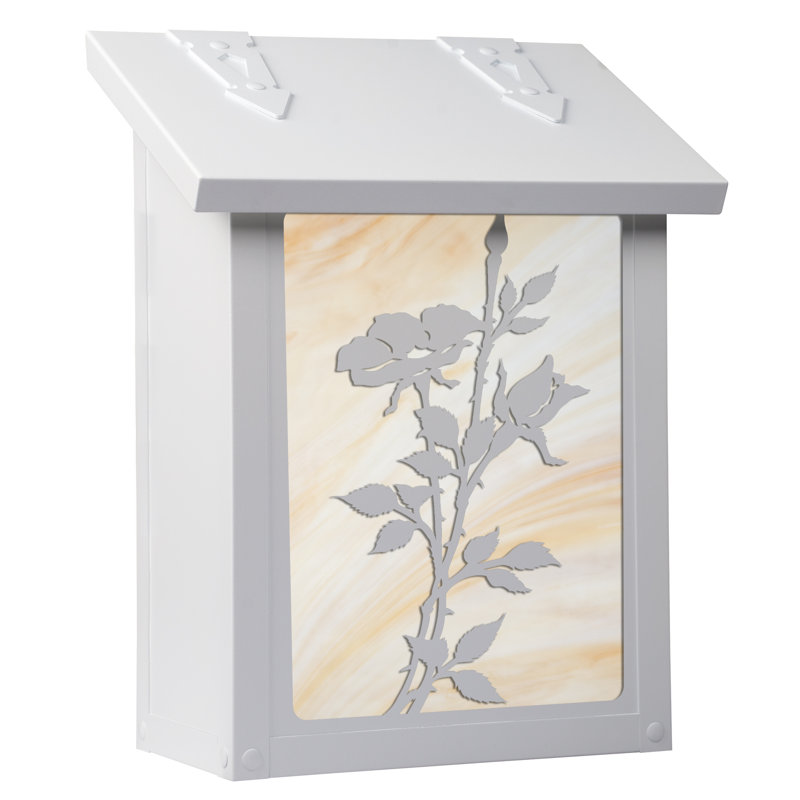 Monarch Metal Wall Mounted Mailbox, Satin White/Honey