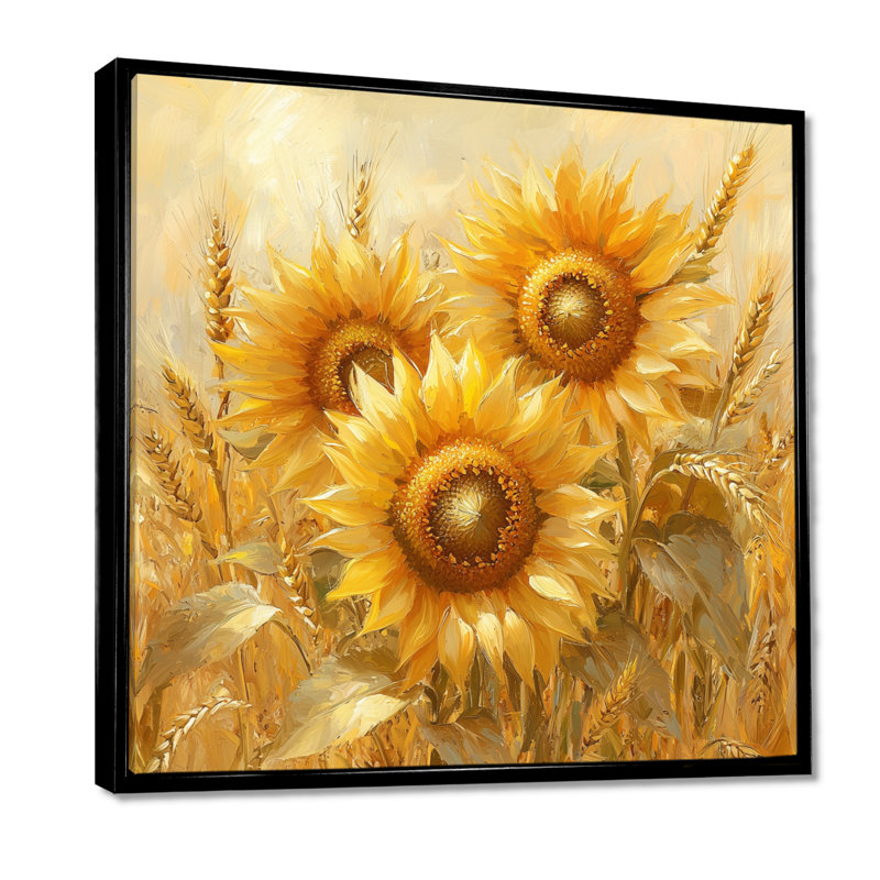 "Tournesols" dans la basse-cour de blé - Art mural, Impression encadrée flottante sans passe-partout, H 30 po x l 30 po