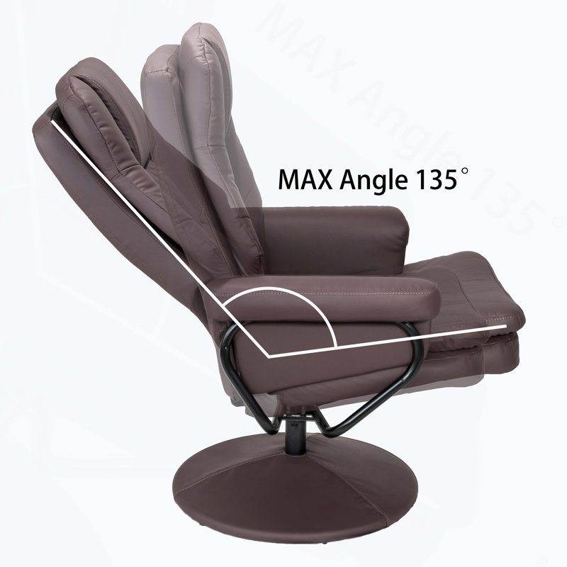 Swivel Cat Scratch Leather Recliner with Ottoman Chair Modern Armchair Ergonomic Push Manual Reclining Footrest Upholstered Bedroom Living Room Reading Home Relax Office, Brown