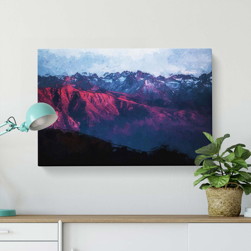Purple Light Upon Mountain Tops In Abstract - Wrapped Canvas Painting, 35cm H x 50cm W x 3cm D