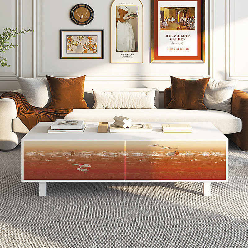 Table basse avec rangement peint français rétro, Blanc