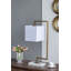 Modern Metal Table Lamp With Dual-Bend Arm, Marble Base, And Square Fabric Shade