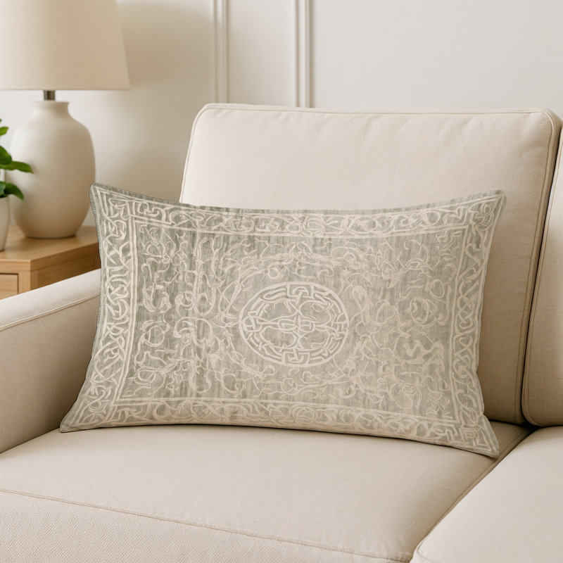 Coussin décoratif intérieur / extérieur gris Modern Modern, Rectangle H 25 po x l 18 po, Beige géométrique 4
