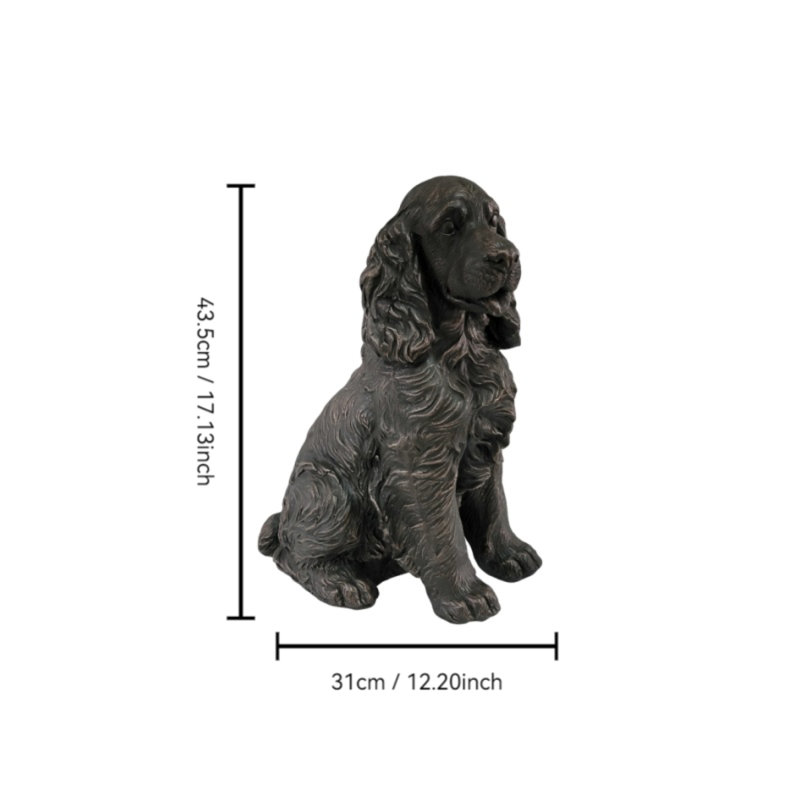 Statue de jardin représentant un cocker spaniel assis, sculpture en résine d'extérieur