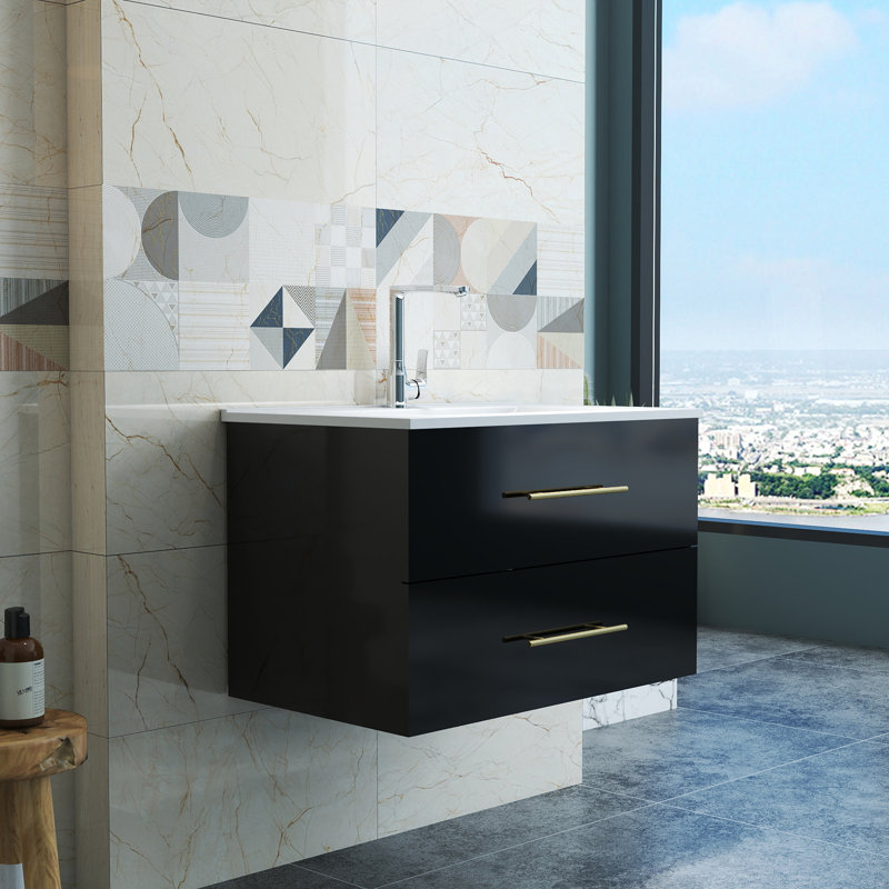 Wall-Mounted Bathroom Vanity with Sink Combo, Black, 30"