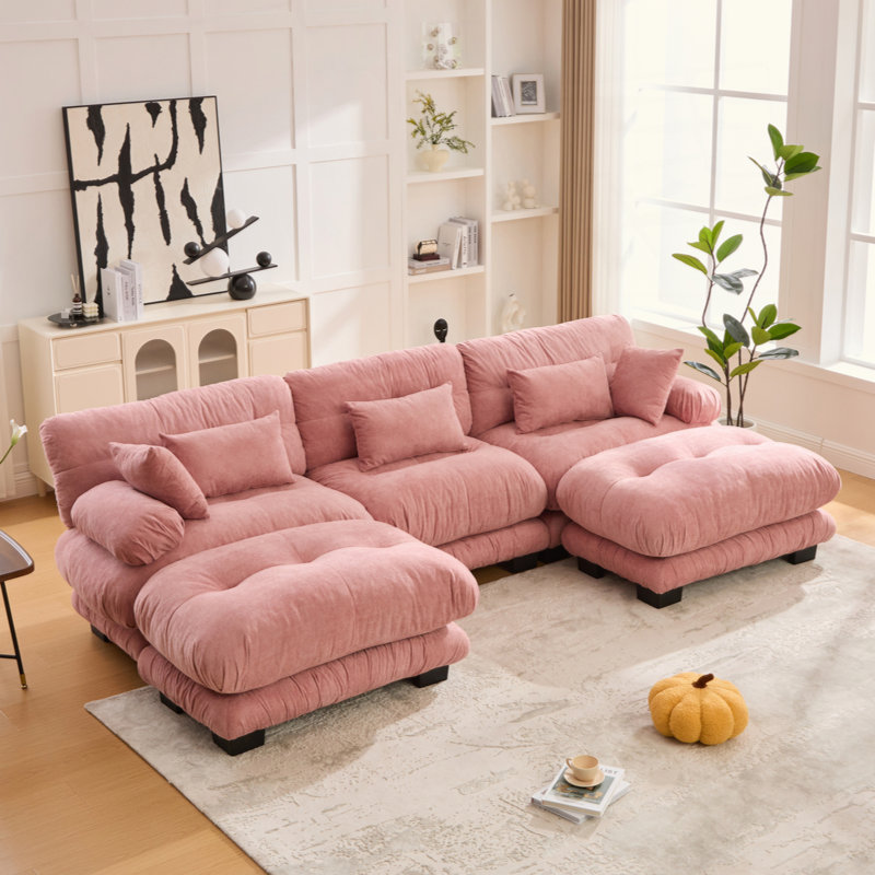 Canapé en U avec 2 repose-pieds, Rose