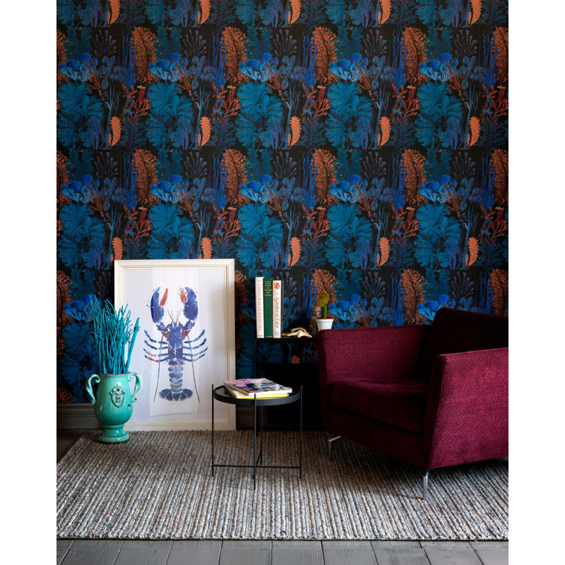 Atoll Abstract Wallpaper Roll, Blue/Black/Orange
