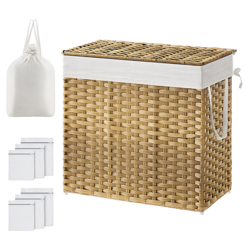 130l Clothes Hamper With 2 Removable Liner Bags, Natural