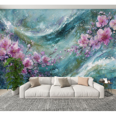 Peel and Stick Wallpaper Abstract Floral Art Dynamic Ink Wash Movement Wall Murals 100"H x 144"W Removable PVC Wall Paper Self-Adhesive Wall Decor for Bedroom Living Room Home Office