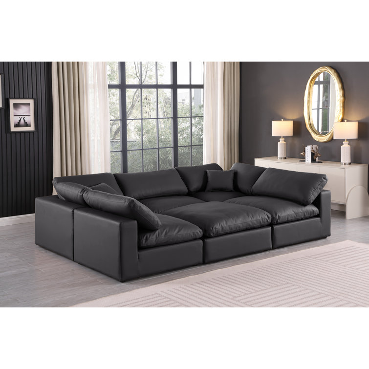 Canapé modulaire réversible de 120 po en similicuir de large avec repose-pieds