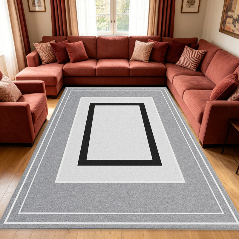Gray and White Multi Border carpet-easy to clean, machine-washable, soft and comfortable; suitable for door mats, kitchens, living rooms, bedrooms, corridors, and laundry areas. Easy to clean, durable carpet for home decoration.