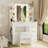 Vanity Table With Mirror And Lights, Vanity Desk And Cushioned Stool Set With Charging Station, Storage Drawers And Transparent Tabletop-791200183