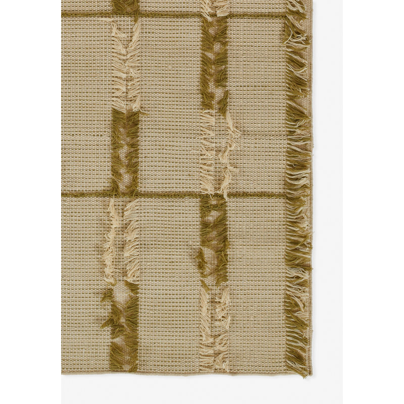 Green and Beige Flat Woven Rectangular Wool and Synthetic Rug