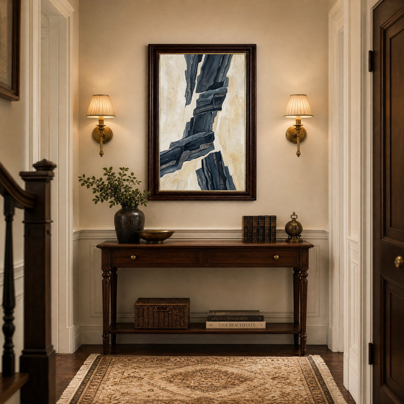 Tableau abstrait sur toile en pierre superposée noire et beige, H 18 po x l 12 po