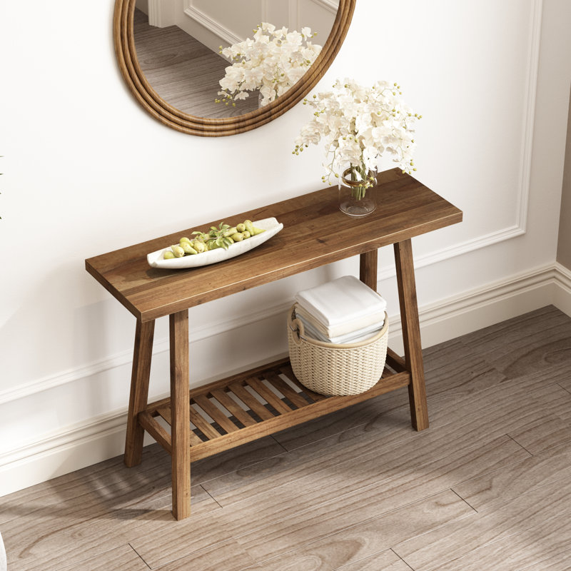 Console en bois massif récupéré avec tablette, H 30 po x l 43,3 po x P 11,8 po 