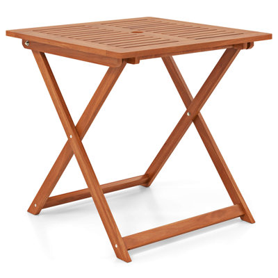 1 PCS 29.5" x 29.5" Patio Dining Table with Teak Painting 2" Umbrella Hole for Balcony by Winston Porter