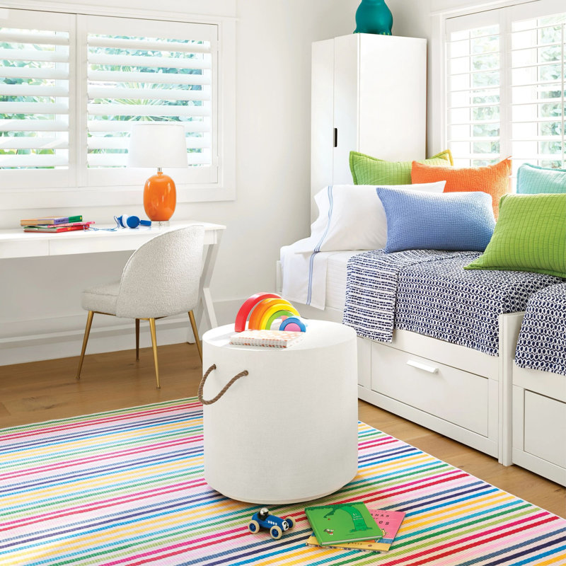 Rainbow Stripe Multi Machine Printed Washable Rug, Rectangle 3' x 5'