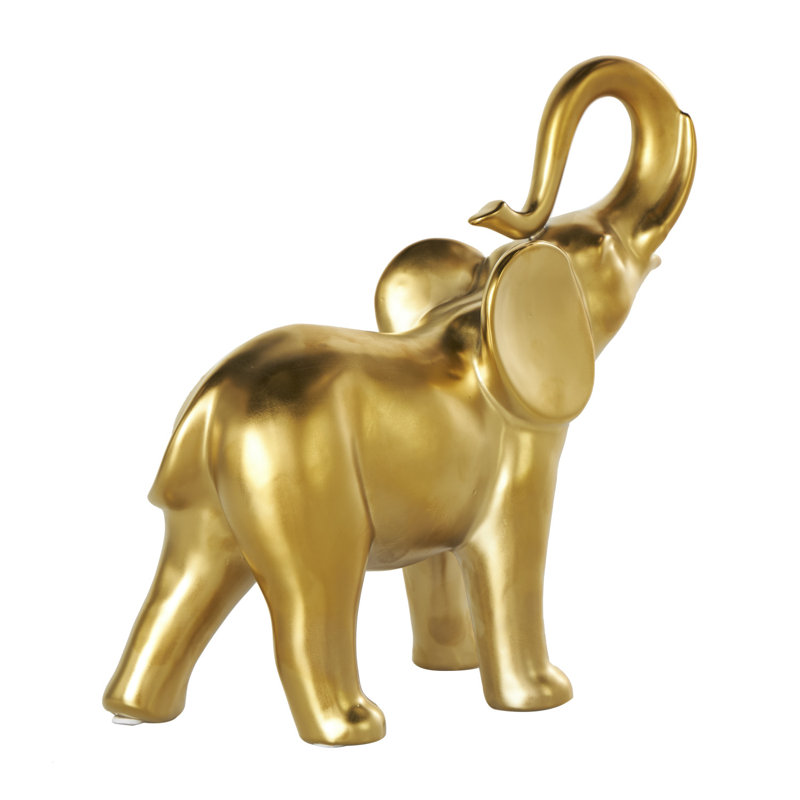 Henslee Ceramic Standing Elephant Decorative Sculpture, Gold