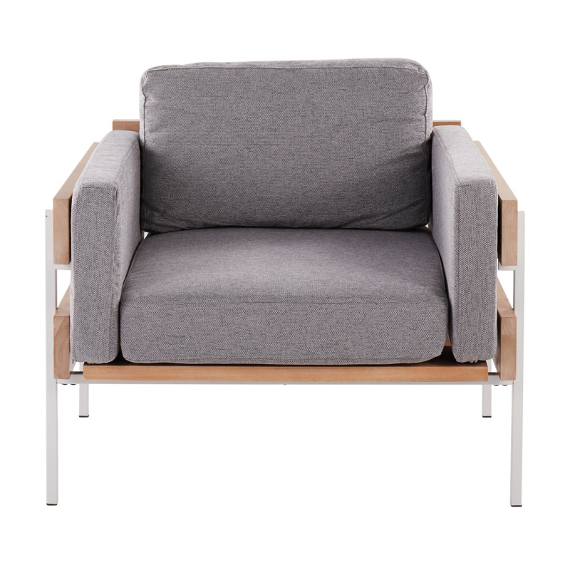 Upholstered Armchair, White/Natural, Light Gray Polyester
