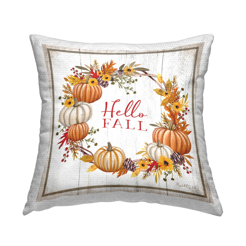 Coussin décoratif d'extérieur rustique «Hello Fall» par Elizabeth Tyndall