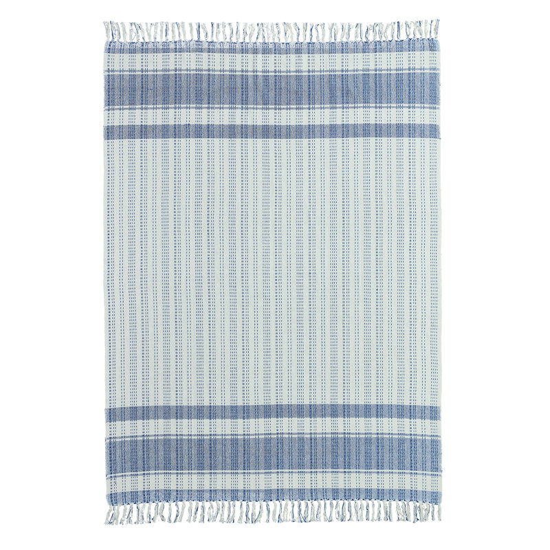 Jeté en coton à rayures bleues et blanches 50 "x 70" Palm Aire Charleston, Rayé bleu / blanc