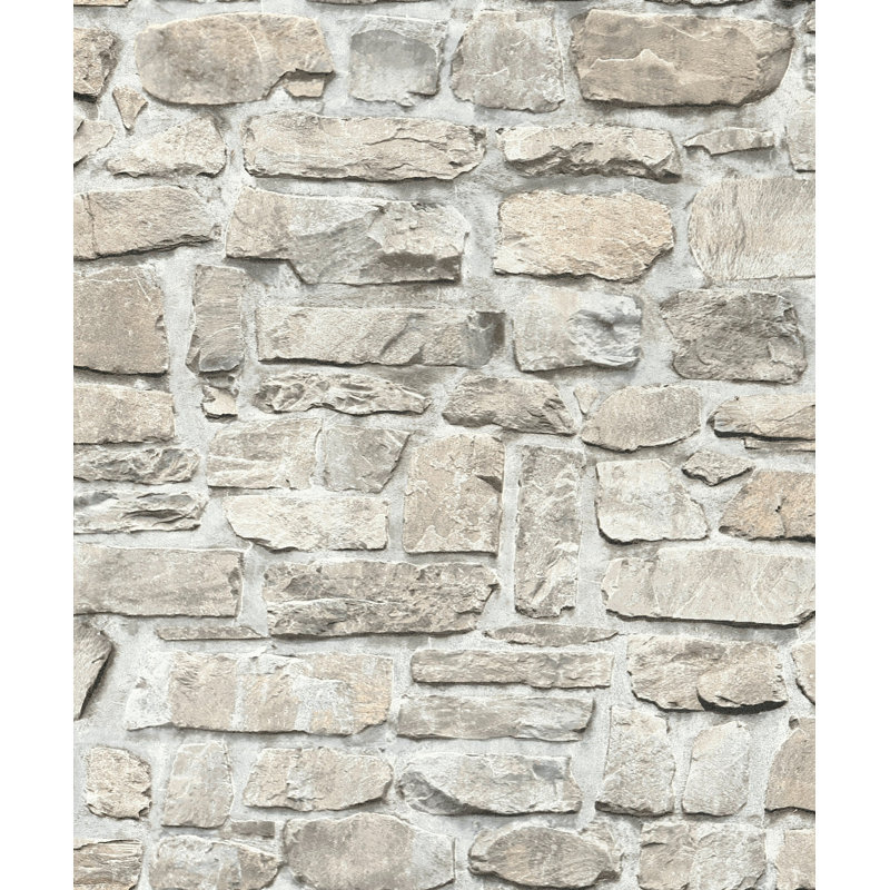 Bricks and More Collection Stone Symphony Motif Wallpaper Roll, Gray