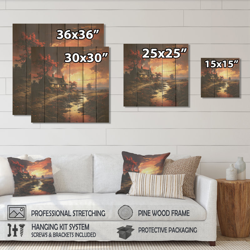 Cottage Sunset Sanctuary I - Landscape Canvas On Wood Print, 30" H x 30" W