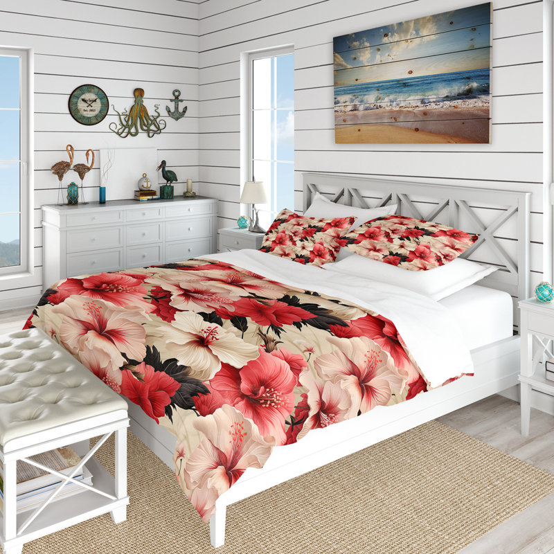 Literie Hibiscus Romance Tropical Pattern I, Housse de couette pour très grand lit et 2 très