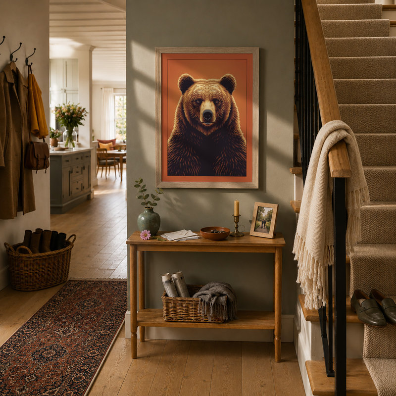 Bear's Quiet Gaze Modern - Framed Print, Oak, A4 - 29.7 x 21.0 cm